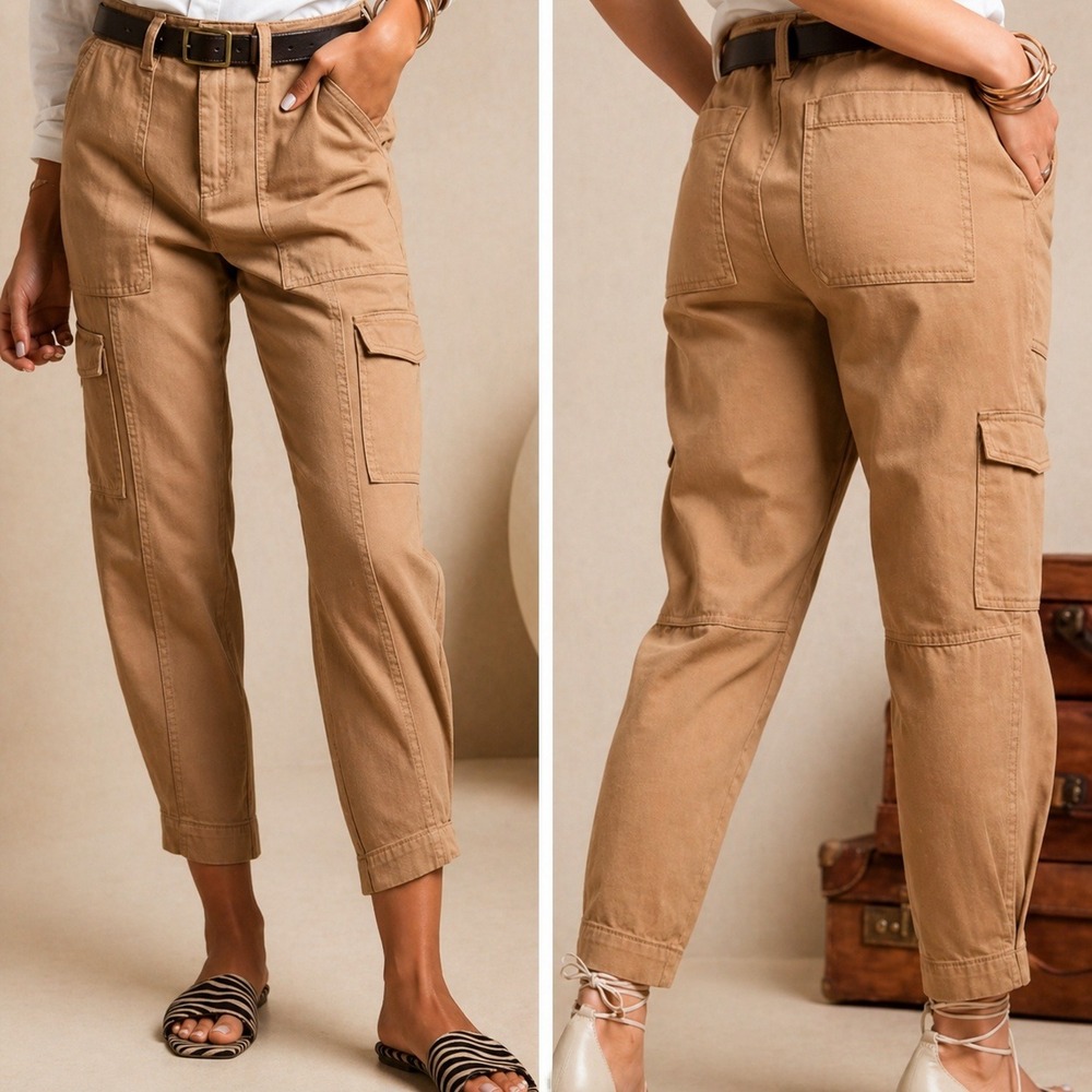 Banana Republic Womens Tan High Rise Tapered Cropped Barrel Utility Pants SZ 10